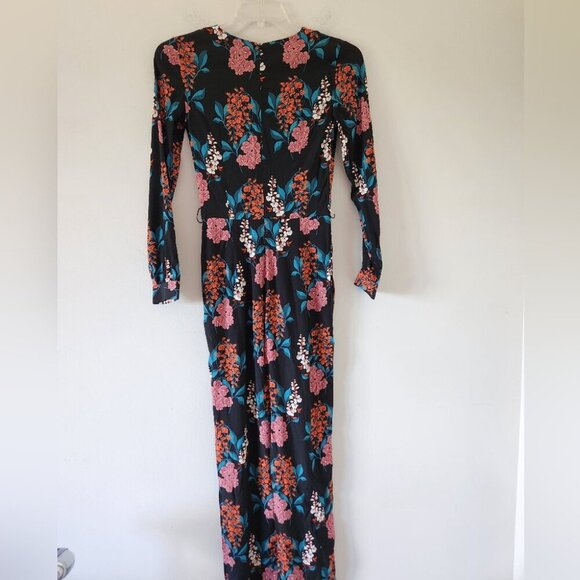 MASSIMO DUTTI | Floral Jumpsuit Black Pink Viscose Sz 2 - Picture 4 of 11